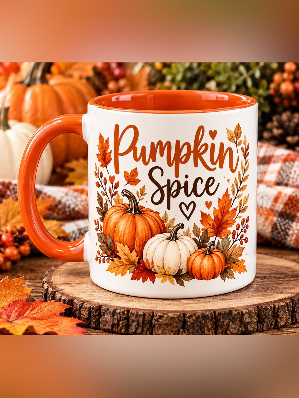 Pumpkin Spice Ceramic Mug - Orange/White